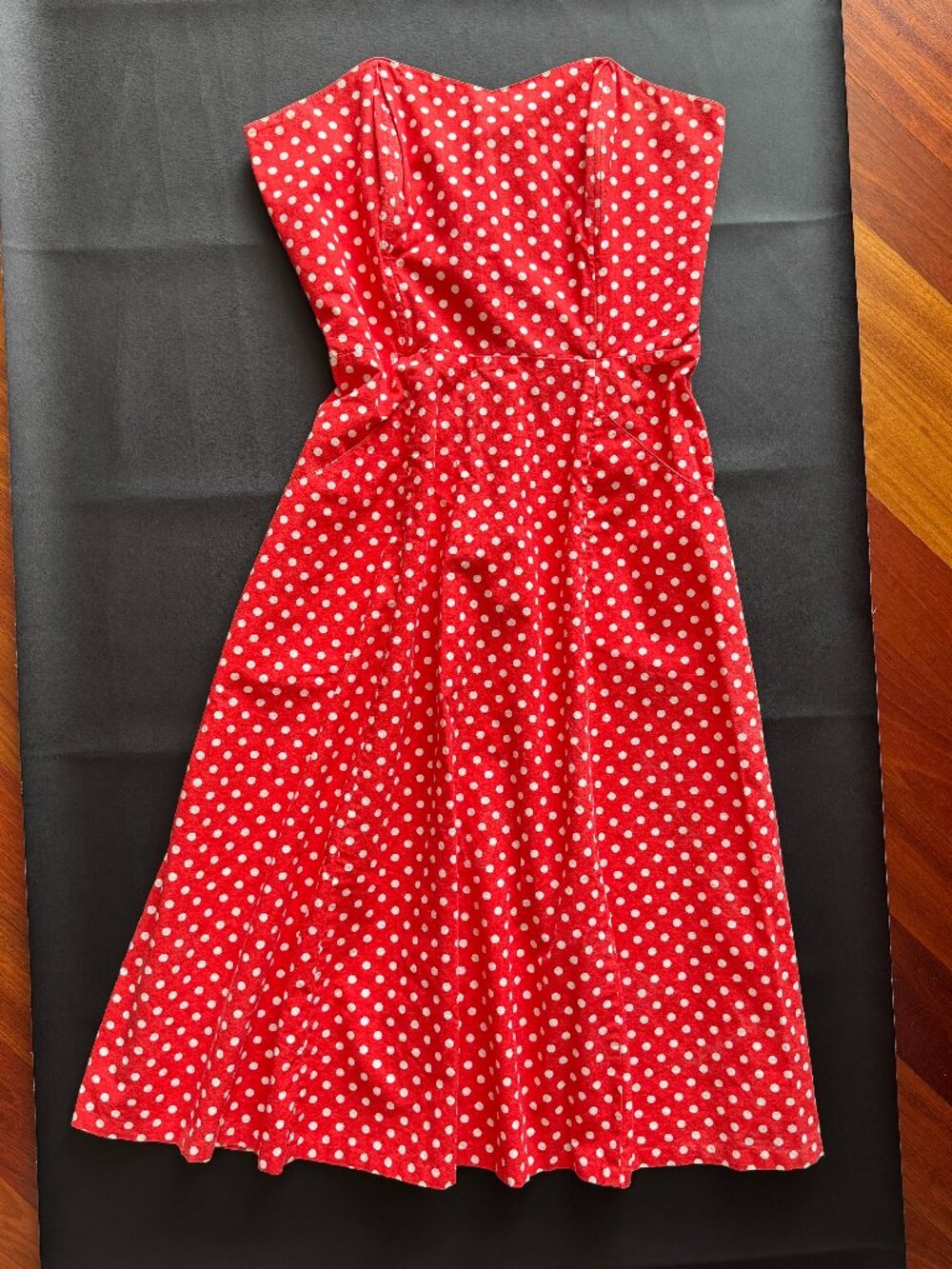 Vintage Strapless Polka Dot Dress Red/White Small